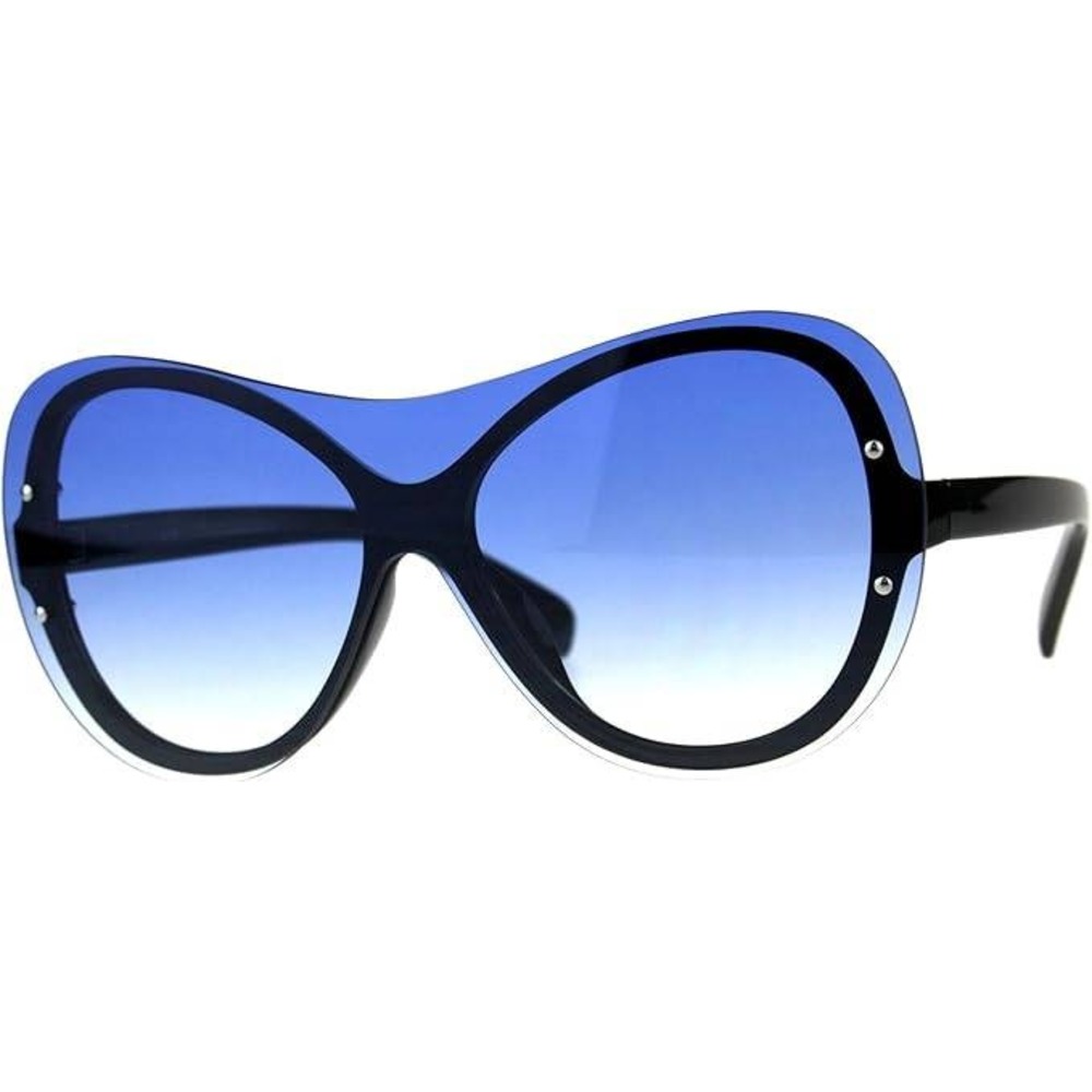 Oversized Sunglasses‎ Women Fashion Shield Visor Blue Lens Cat Eye Trendy Style